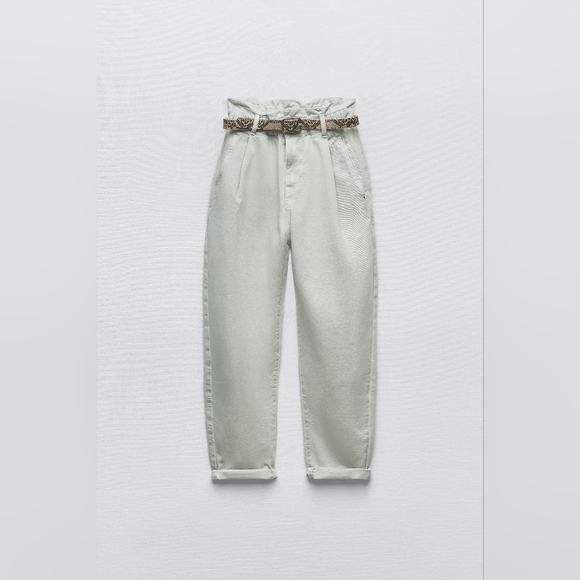 NWT Zara HIGH-WAISTED BELTED BAGGY PAPERBAG Z1975 JEANS Size 2 (fit like a 4-6)) - Picture 7 of 12